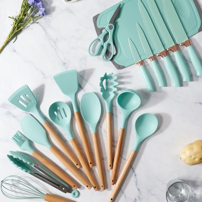 Ensemble 19 Pièces de Couteaux et Cuillères à Soupe Antiadhésifs en Silicone" - TROPYMALL