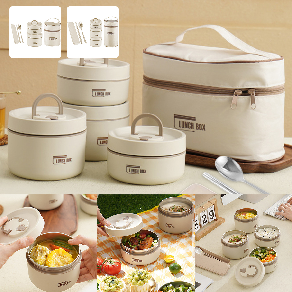 Ensemble de 4 boites à lunch isothermes avec sac