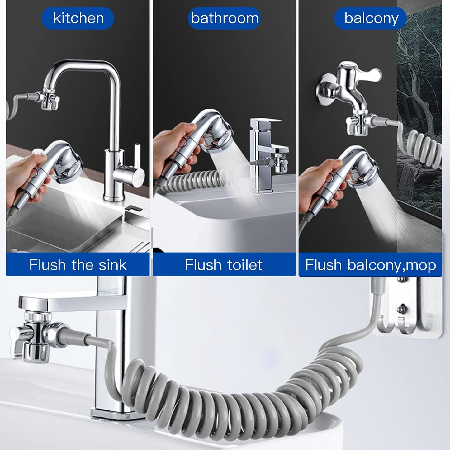 Ensemble Pommeau Douche pour Lavabo Douchette Adaptable sur Robinet Flexible de Robinet
