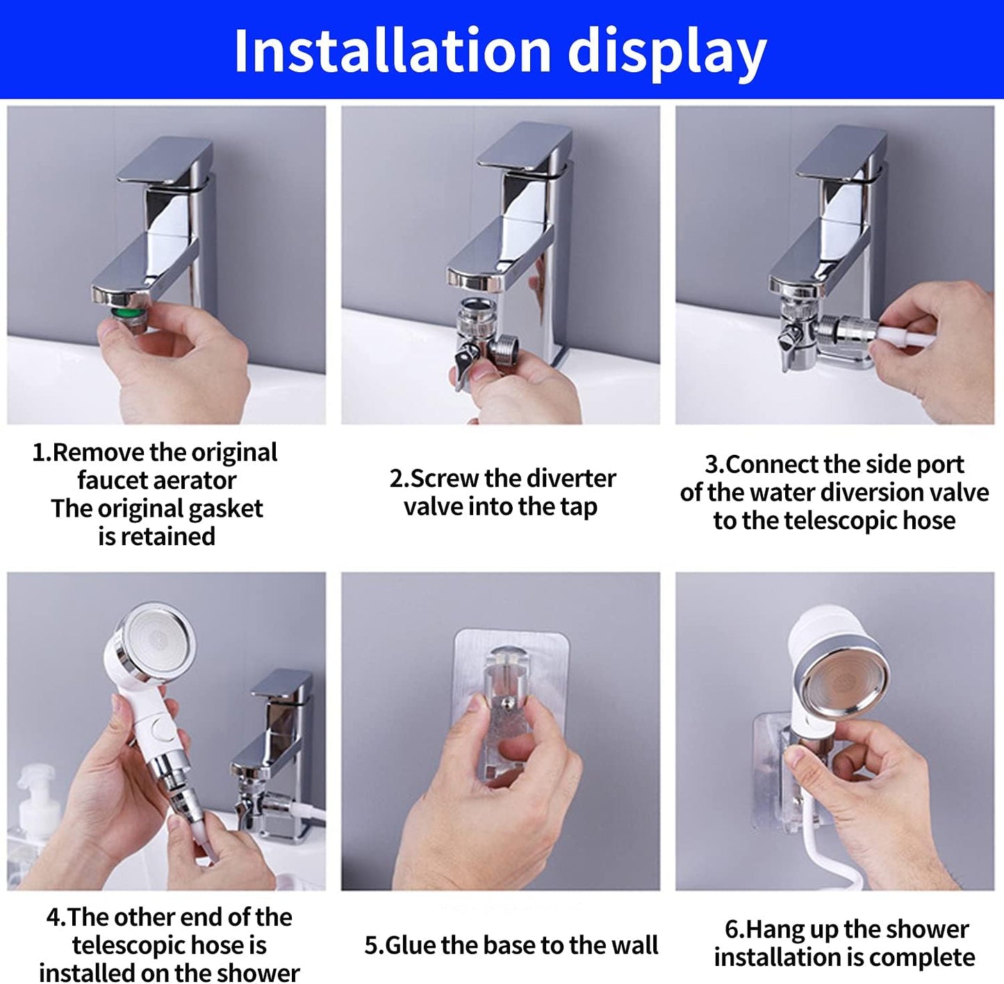 Ensemble Pommeau Douche pour Lavabo Douchette Adaptable sur Robinet Flexible de Robinet